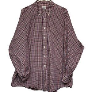 Brooks Brothers Relax Shirt Poplin Check Red White Blue L/S Button Down Size XL